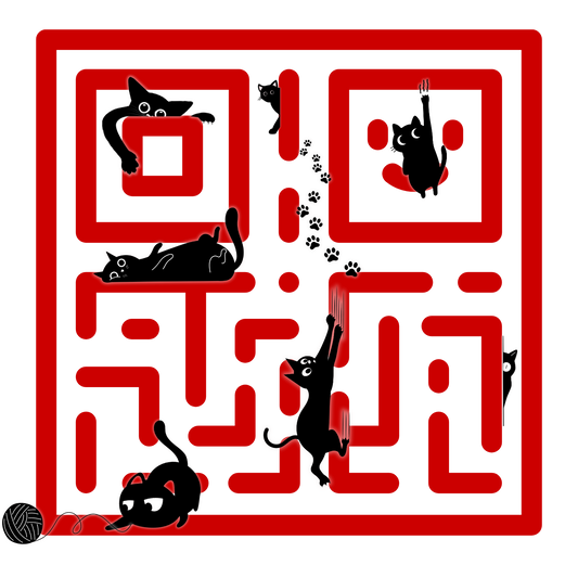 Funny Cats QR Code Unisex Cotton T-Shirt – Red Maze Design