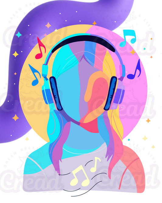 Music Lover Graphic T-Shirt | Colorful Headphone Girl Art | Unisex Cotton Tee