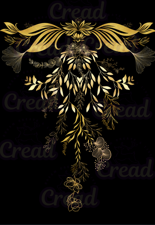 Yoga Leggings – Golden Botanical Art Design | High-Waist Activewear by Creadland