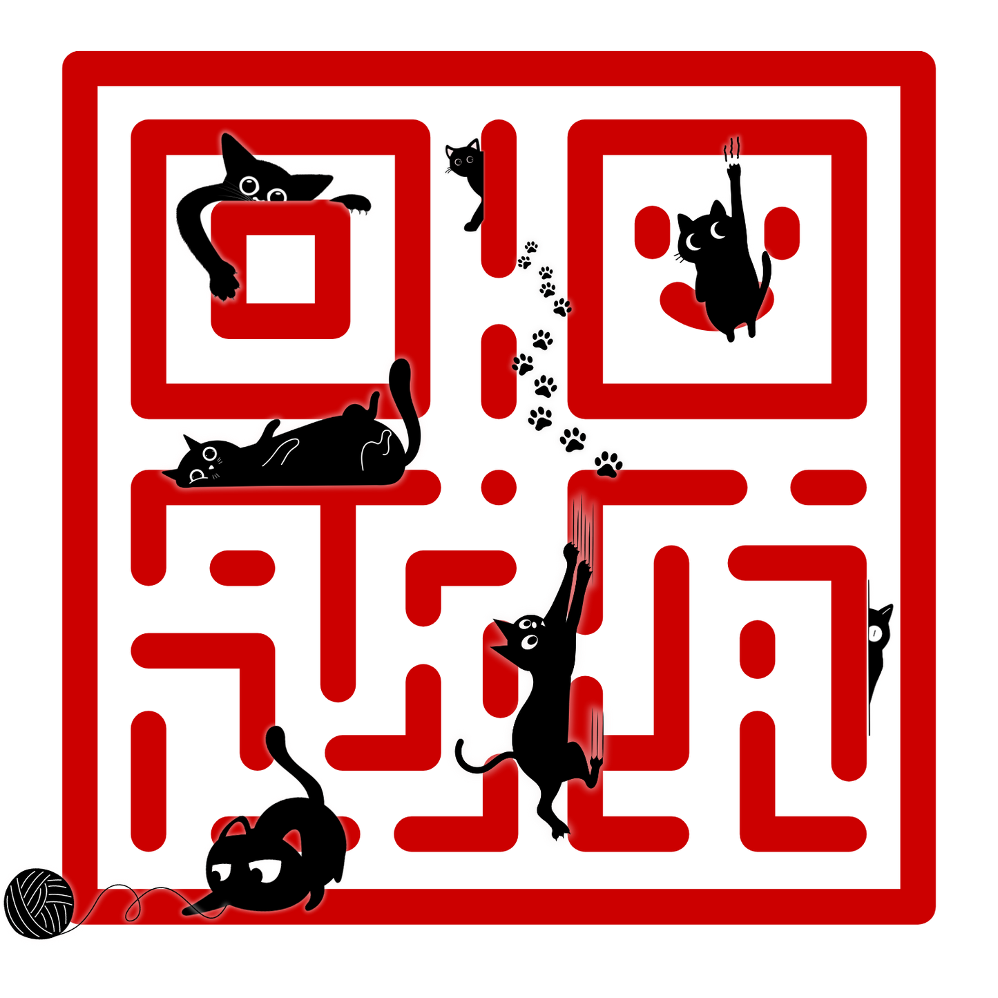Funny Cats QR Code Unisex Cotton T-Shirt – Red Maze Design