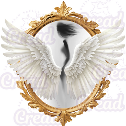 Golden Frame Angel Wings Unisex T-Shirt – Elegant Silhouette Design