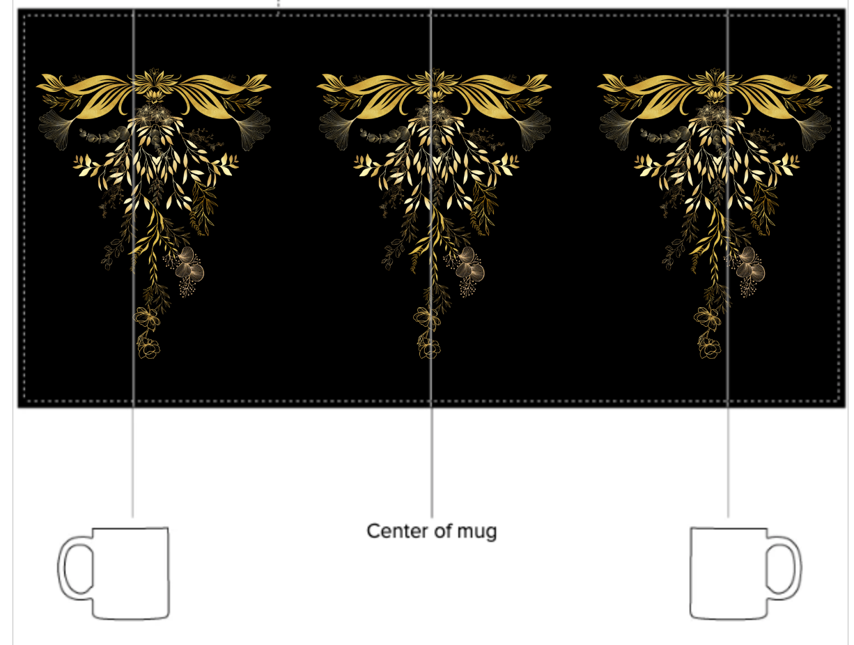 Black Glossy Mug – Gold Botanical Art Design | Creadland